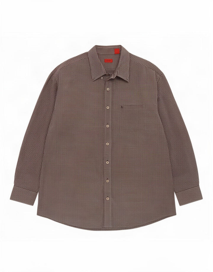 Izod Mens Shirt 3XL Brown Gingham Cotton
