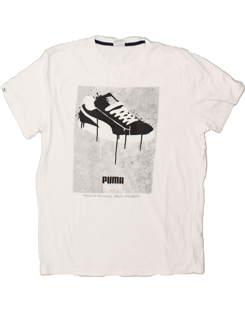 PUMA Mens Graphic T-Shirt Top XL White Cotton | Vintage Puma | Thrift | Second-Hand Puma | Used Clothing | Messina Hembry 