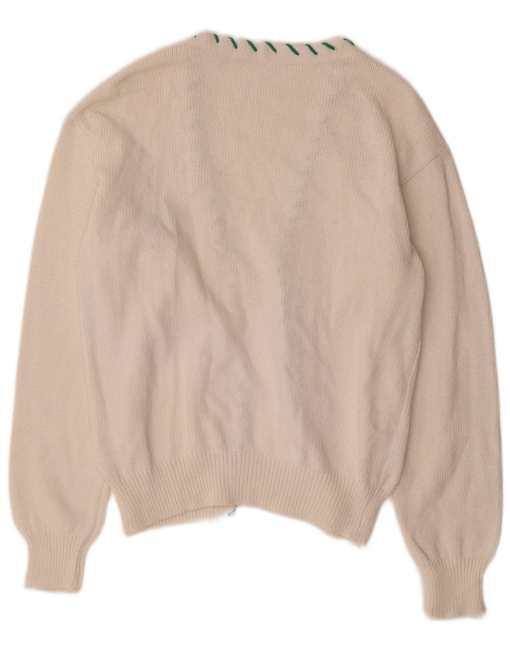 VINTAGE Womens Open Cardigan Sweater UK 14 Medium White