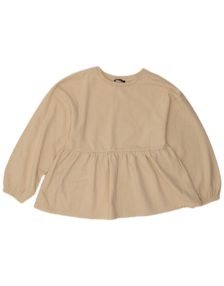 Zara Womens Sweatshirt Jumper UK 14 Medium Off White Cotton
