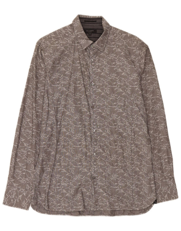 Ted Baker Mens Shirt Size 3 Medium Grey Floral