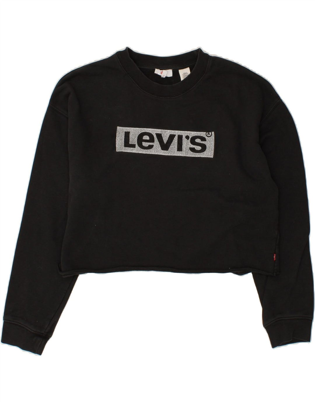 LEVI'S Womens Oversized Crop Graphic Sweatshirt Jumper UK 14 Medium Black Vintage Levi's and Second-Hand Levi's from Messina Hembry 