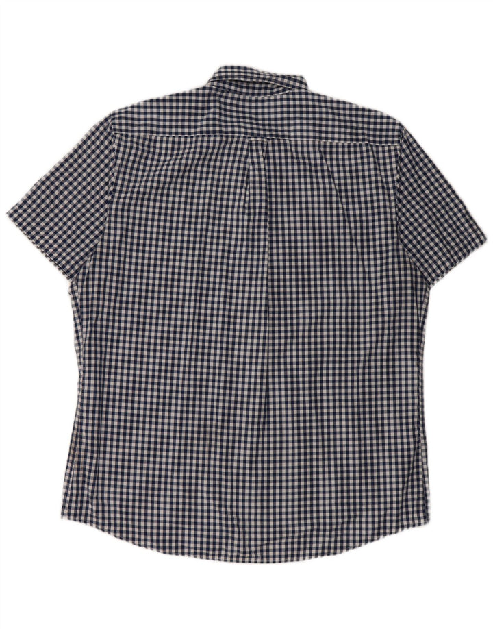 IZOD Mens Short Sleeve Shirt XL Blue Gingham Cotton