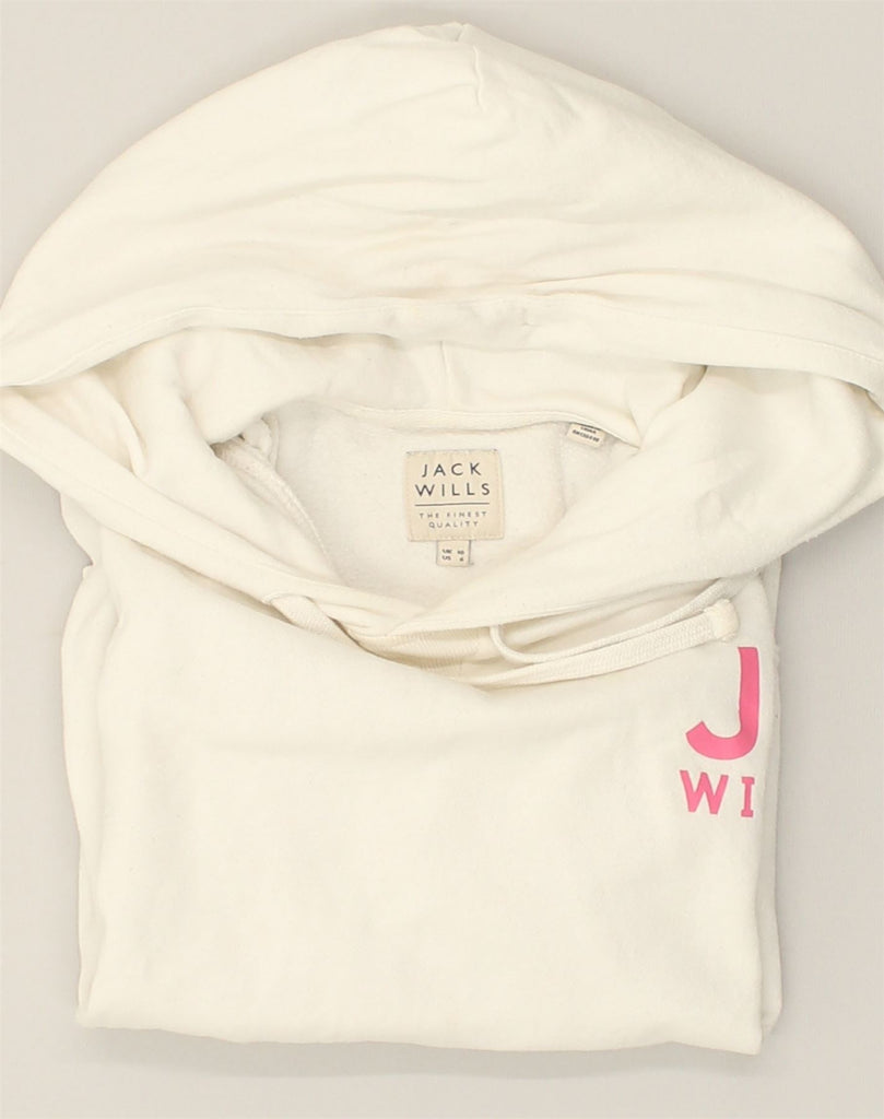 JACK WILLS Womens Oversized Graphic Hoodie Jumper UK 10 Small  White | Vintage Jack Wills | Thrift | Second-Hand Jack Wills | Used Clothing | Messina Hembry 