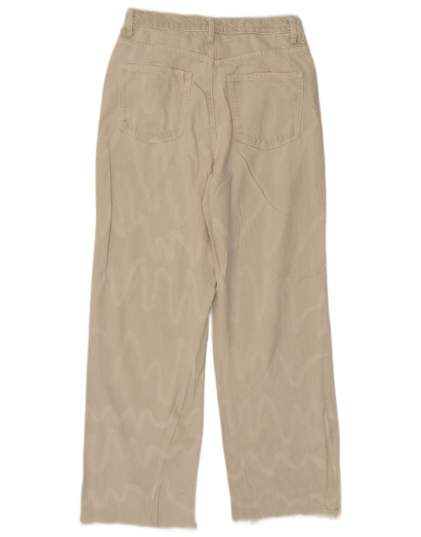 Zara Womens High Rise Straight Jeans EU 38 Small W28 L28 Beige Striped
