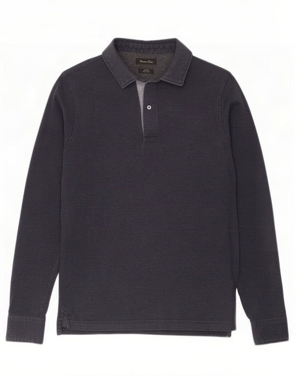 Massimo Dutti Mens Long Sleeve Slim Fit Rugby Polo Shirt Small Navy Blue
