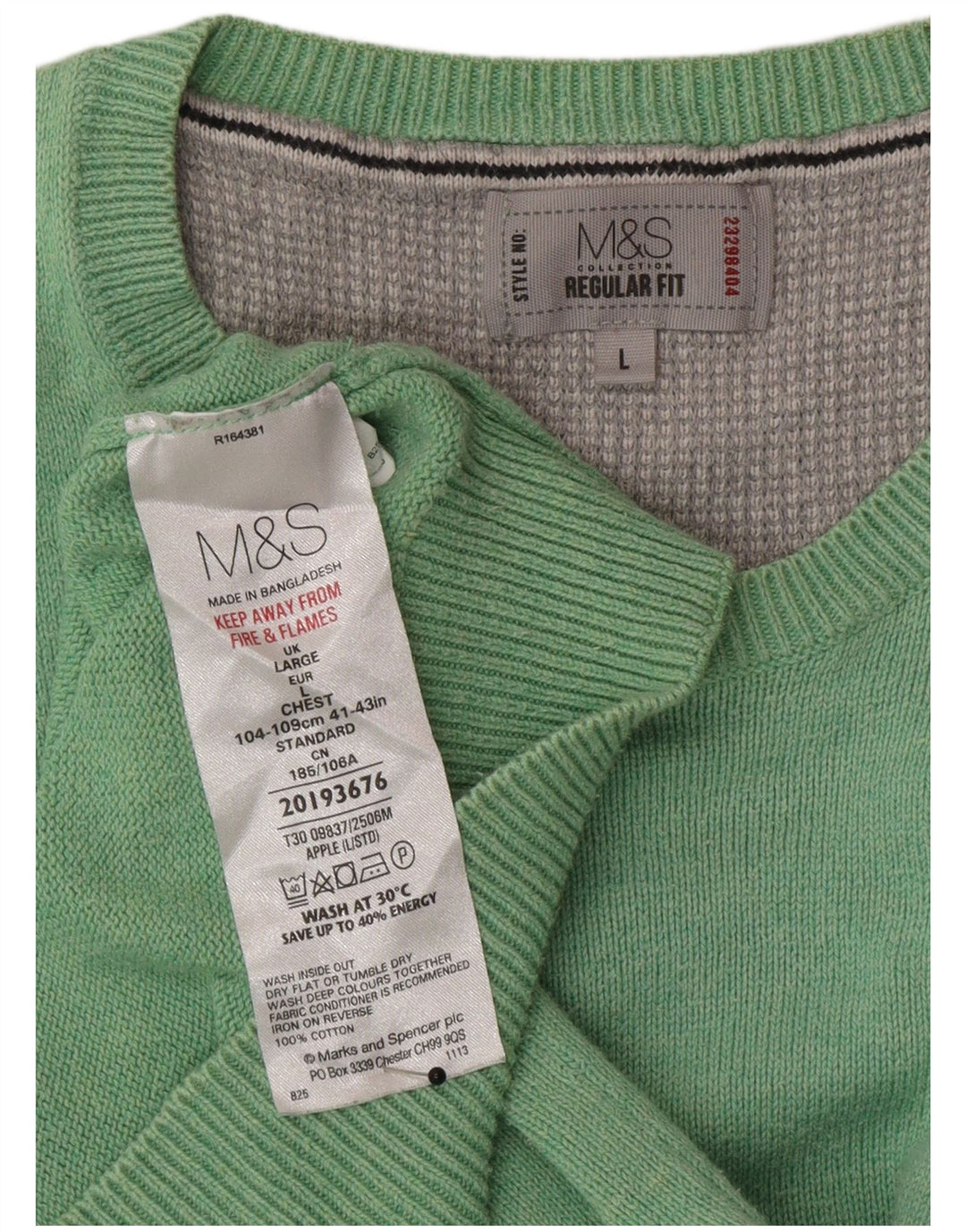 Marks & Spencer Mens Regular Fit Crew Neck Jumper Sweater Large Green