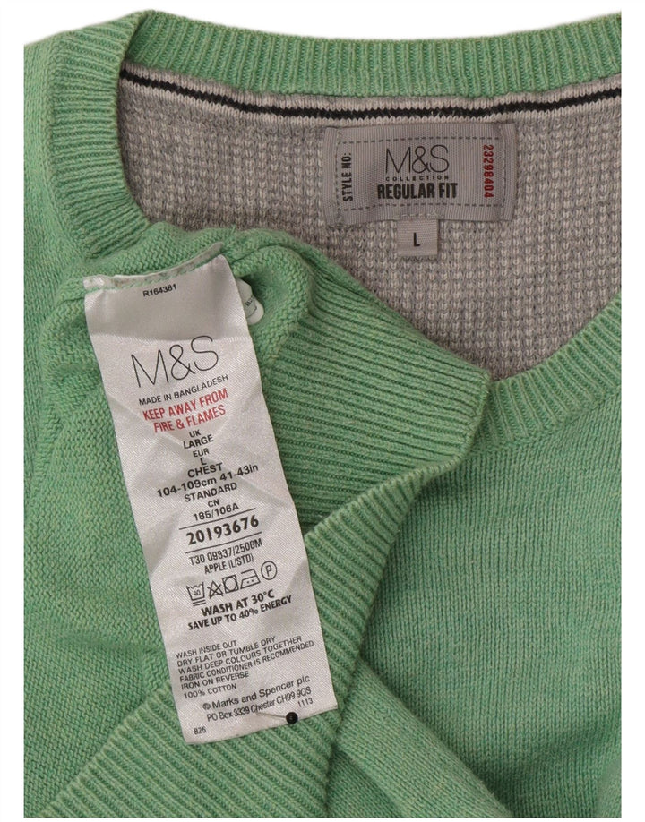 Marks & Spencer Mens Regular Fit Crew Neck Jumper Sweater Large Green