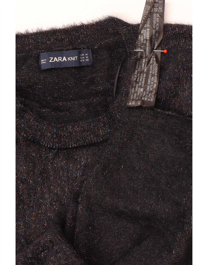 Zara Womens Blouse Top UK 12 Medium Black Flecked Nylon