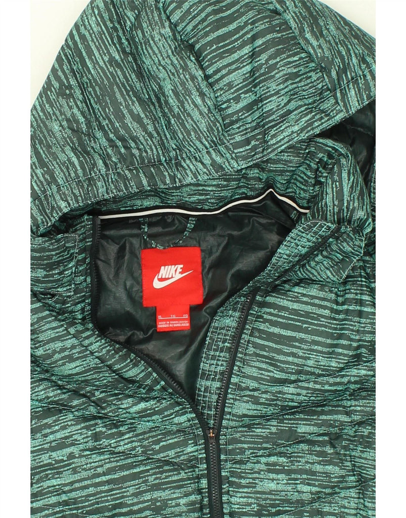 NIKE Womens Hooded Padded Jacket UK 18 XL Green Flecked Polyester Vintage Nike and Second-Hand Nike from Messina Hembry 