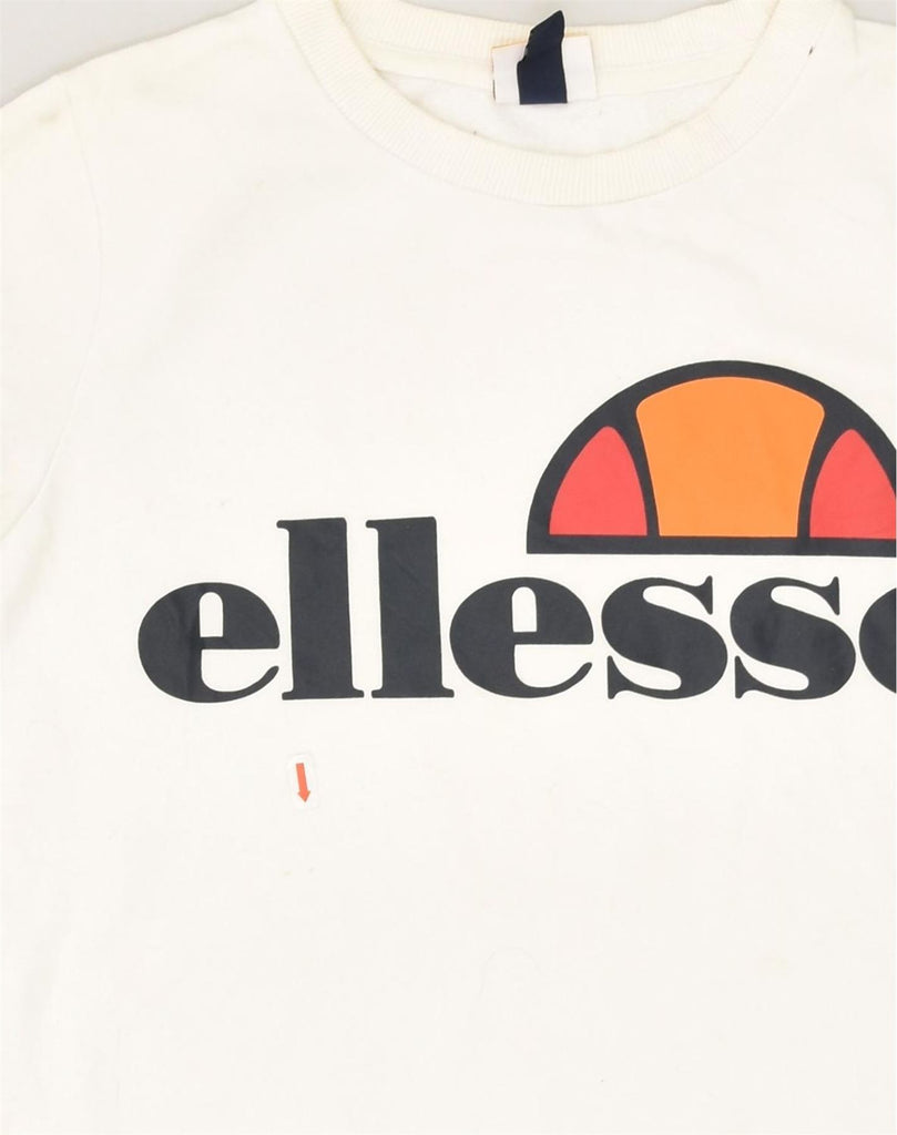 ELLESSE Womens Graphic Sweatshirt Jumper US 6 Medium White Cotton | Vintage Ellesse | Thrift | Second-Hand Ellesse | Used Clothing | Messina Hembry 