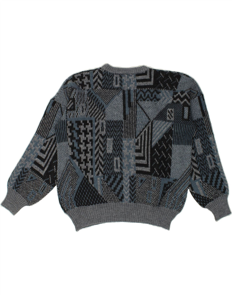 VINTAGE Mens Crew Neck Jumper Sweater Medium Grey Geometric | Vintage Vintage | Thrift | Second-Hand Vintage | Used Clothing | Messina Hembry 