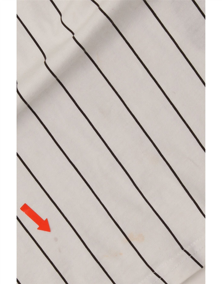 KARL KANI Mens Graphic T-Shirt Top Medium White Striped Cotton Vintage Karl Kani and Second-Hand Karl Kani from Messina Hembry 