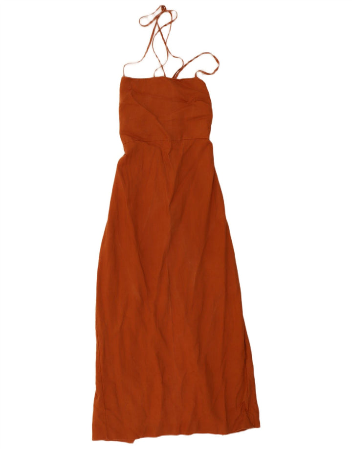 Zara Womens Maxi Sundress UK 6 XS Orange Lyocell