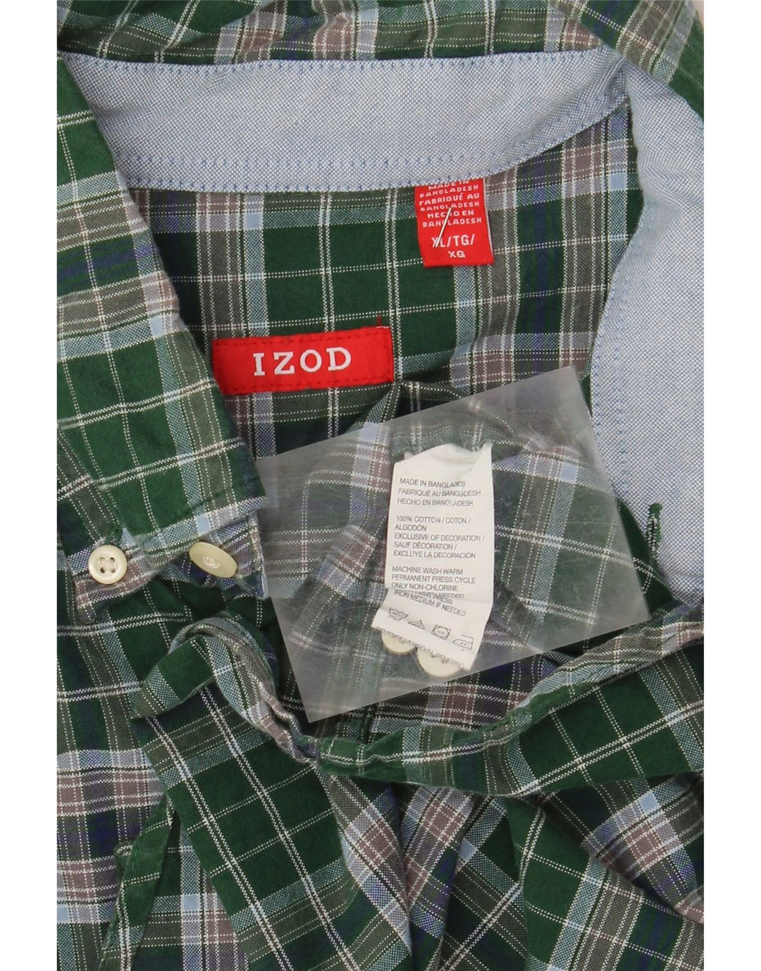 IZOD Mens Shirt XL Green Check Cotton