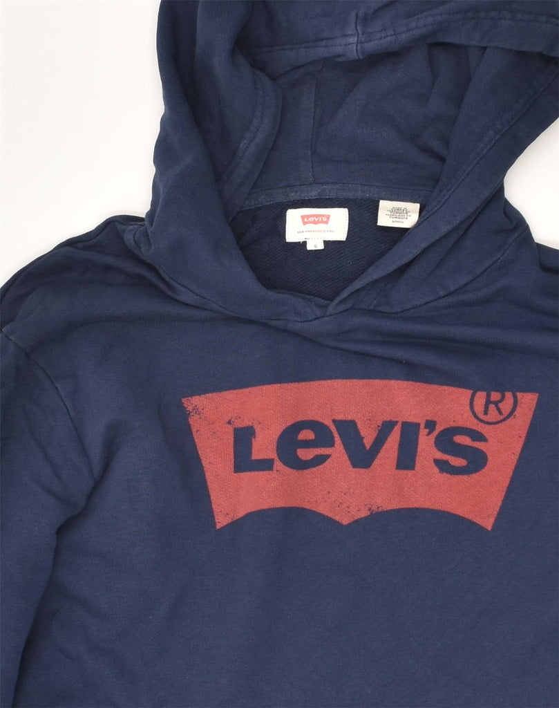 LEVI'S Mens Graphic Hoodie Jumper Small Navy Blue Cotton | Vintage Levi's | Thrift | Second-Hand Levi's | Used Clothing | Messina Hembry 