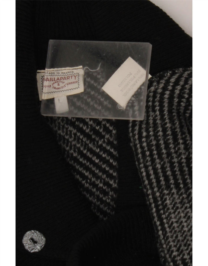 VINTAGE Womens Shawl Neck Jumper Sweater UK 16 Large Grey Geometric