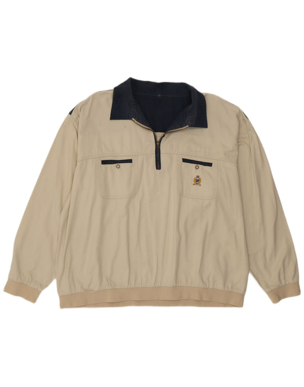 Vintage Mens Long Sleeve Polo Shirt 2XL Beige Colourblock