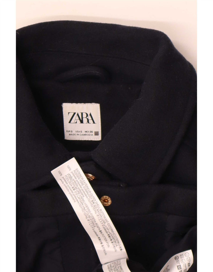 Zara Womens Crop Bomber Jacket UK 10 Small Navy Blue Polyester