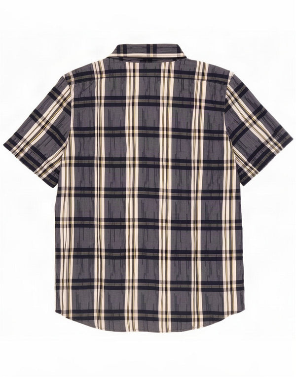 Orvis Womens Short Sleeve Shirt US 10 Large Navy Blue Plaid Cotton