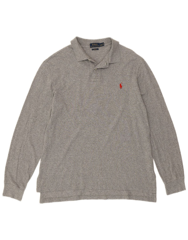 Polo Ralph Lauren Mens Long Sleeve Custom Fit Polo Shirt Large Grey Flecked