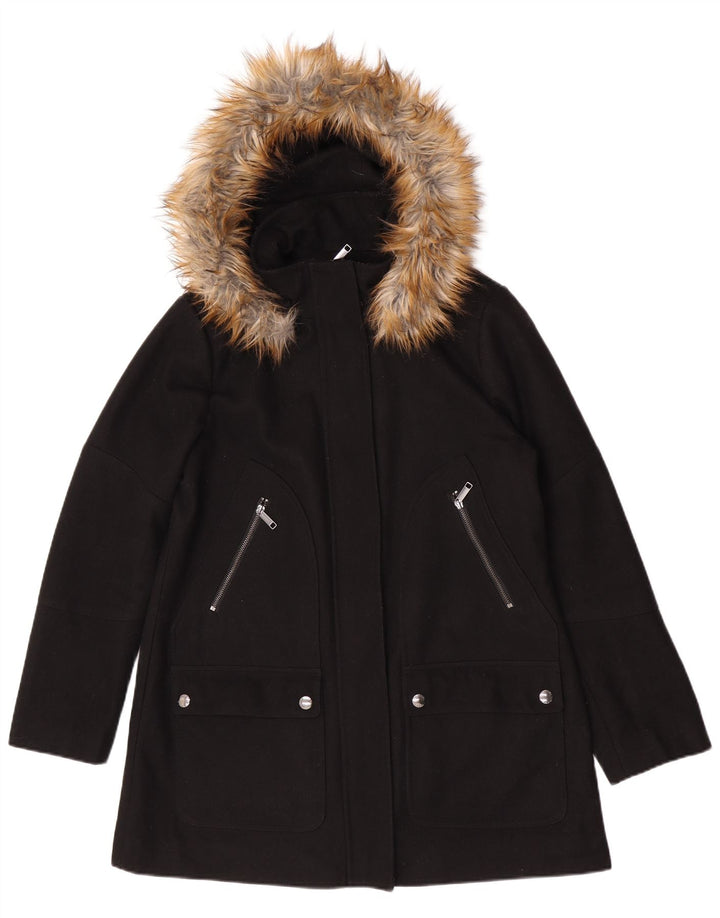 Michael Kors Womens Hooded Windbreaker Coat UK 16 Large Black Wool