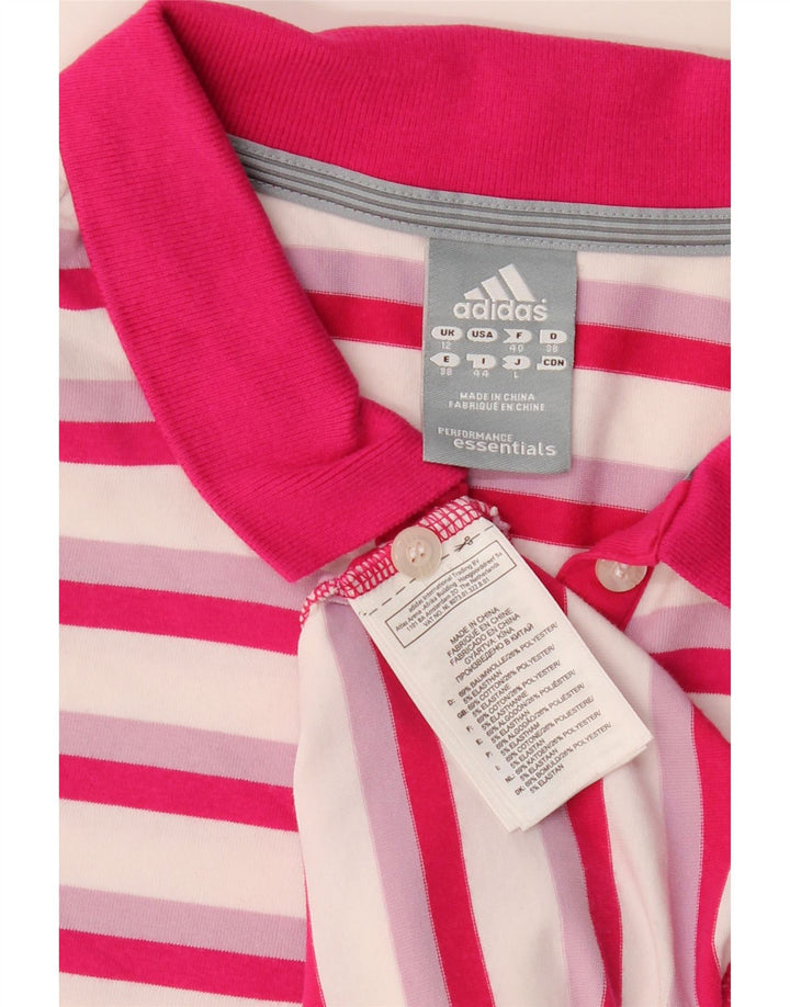 Adidas Womens Polo Shirt UK 12 Medium Pink Striped Cotton