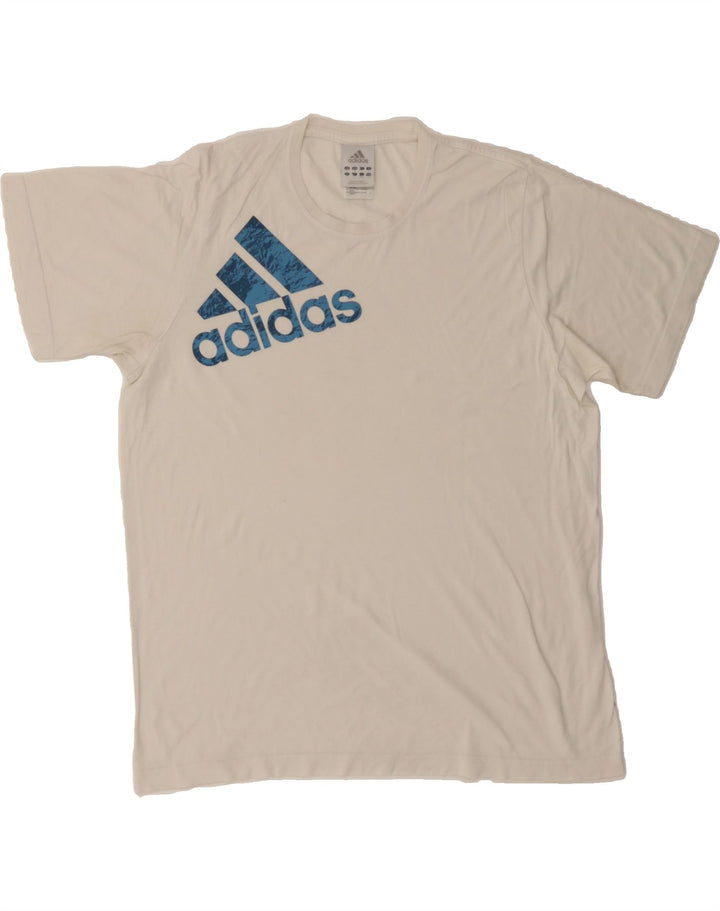 ADIDAS Mens Graphic T-Shirt Top Large Off White Cotton Vintage Adidas and Second-Hand Adidas from Messina Hembry 