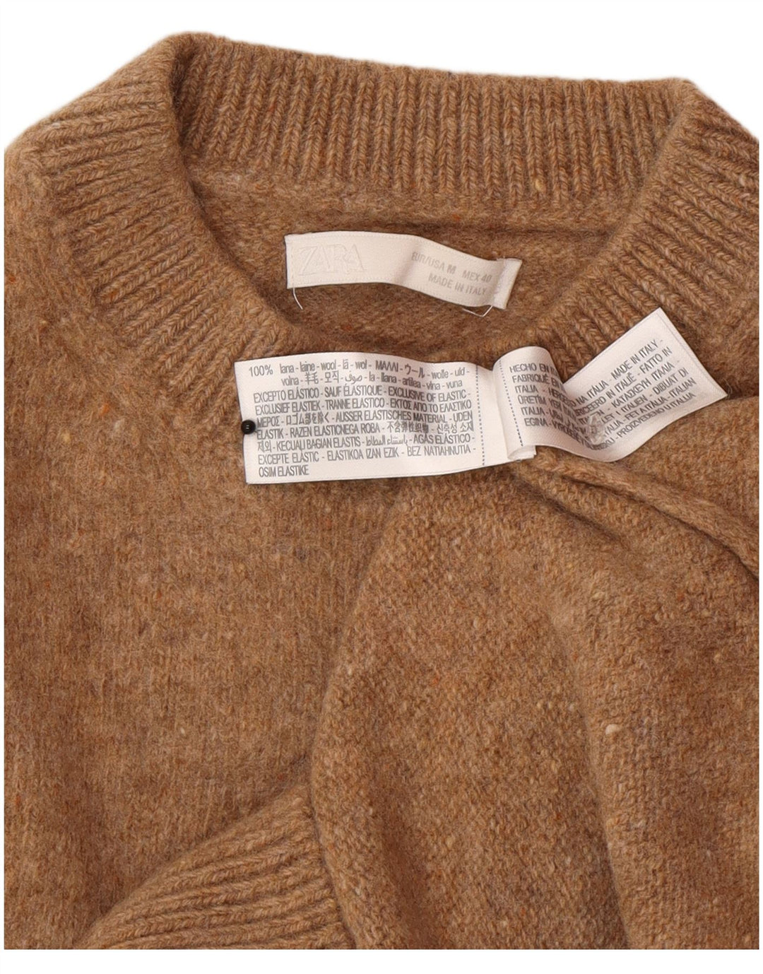 Zara Womens Crew Neck Jumper Sweater UK 12 Medium Brown Wool