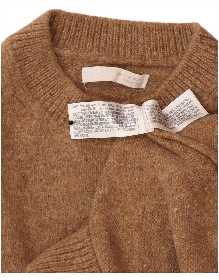 Zara Womens Crew Neck Jumper Sweater UK 12 Medium Brown Wool