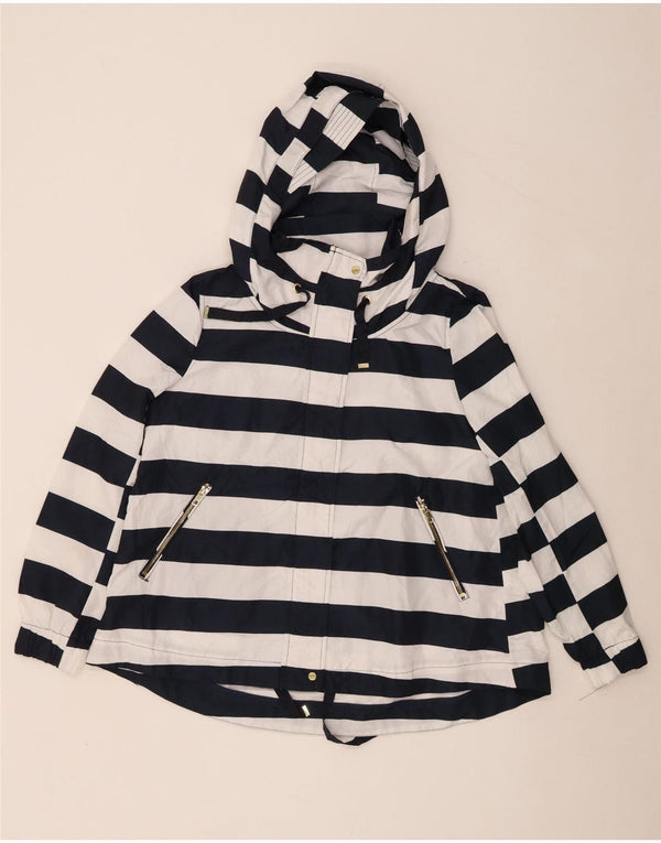 Zara Womens Hooded Windbreaker Jacket UK 16 Large Navy Blue Striped