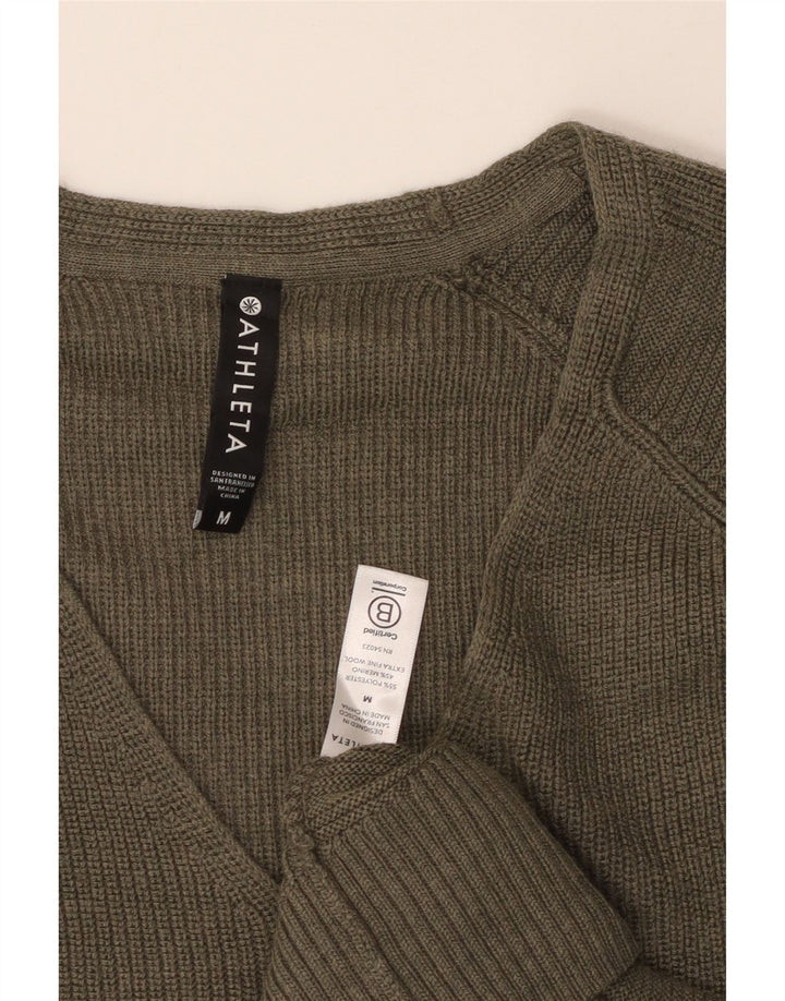 ATHLETA Womens V-Neck Jumper Sweater UK 14 Medium Khaki Polyester