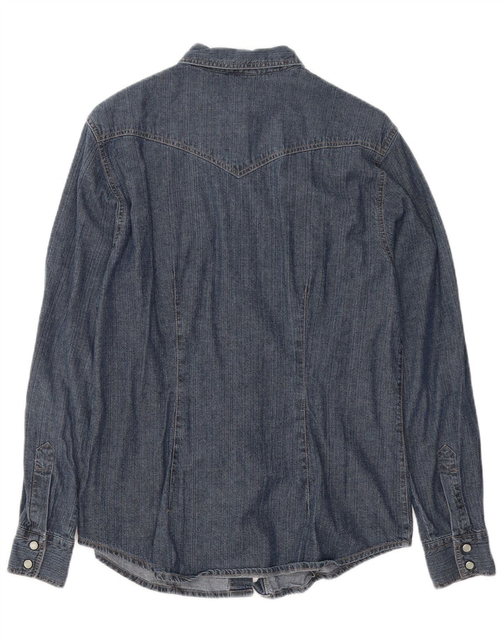 BENETTON Womens Denim Shirt UK 14 Medium Navy Blue Cotton