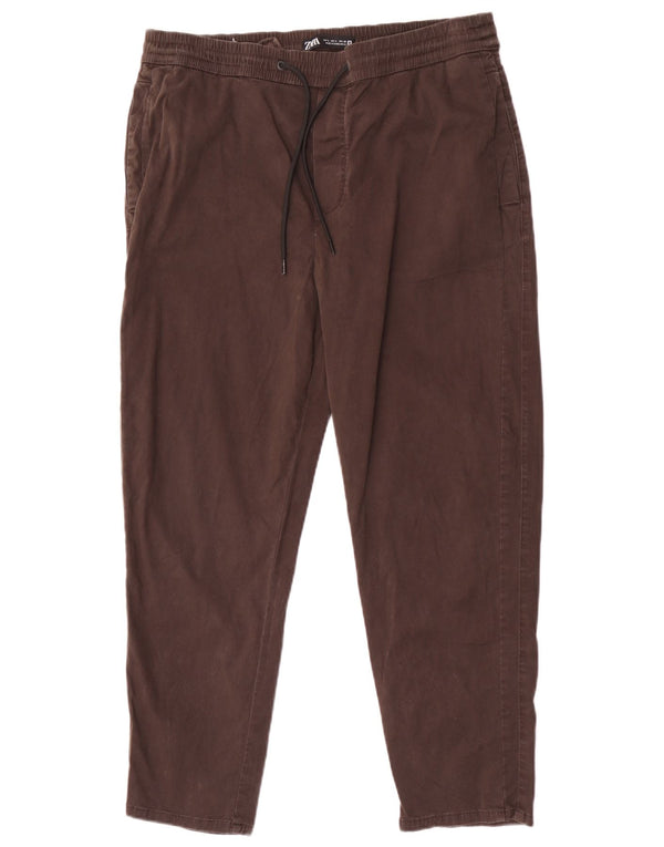 Zara Mens Tapered Chino Trousers Large W32 L27 Brown Cotton