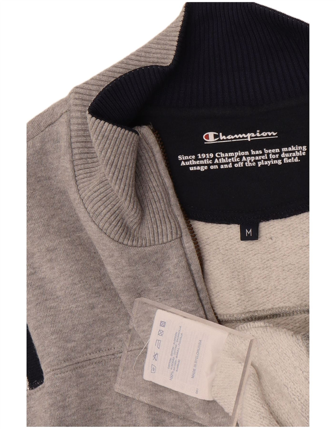 Champion Womens Zip Neck Sweatshirt Jumper UK 12 Medium Grey Colourblock