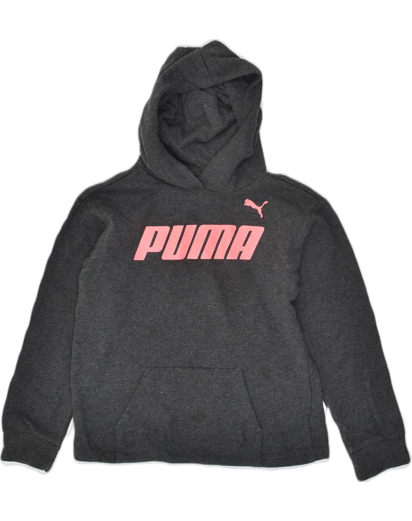 PUMA Girls Graphic Hoodie Jumper 12-13 Years Large Grey Cotton | Vintage Puma | Thrift | Second-Hand Puma | Used Clothing | Messina Hembry 