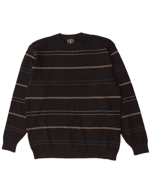 Amerigo Vespucci Mens Crew Neck Jumper Sweater XL Black Striped New Wool