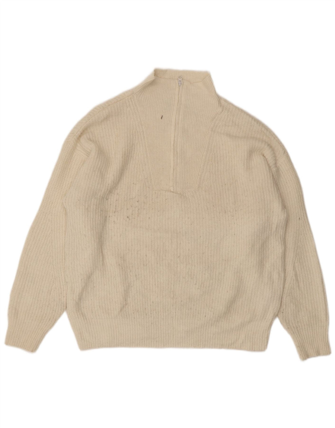 Jack Wills Womens Zip Neck Jumper Sweater UK 14 Large Off White Acrylic