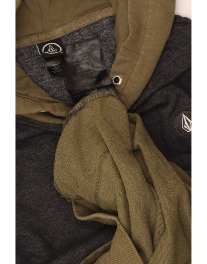 Volcom Mens Hoodie Jumper Medium Khaki Colourblock Cotton