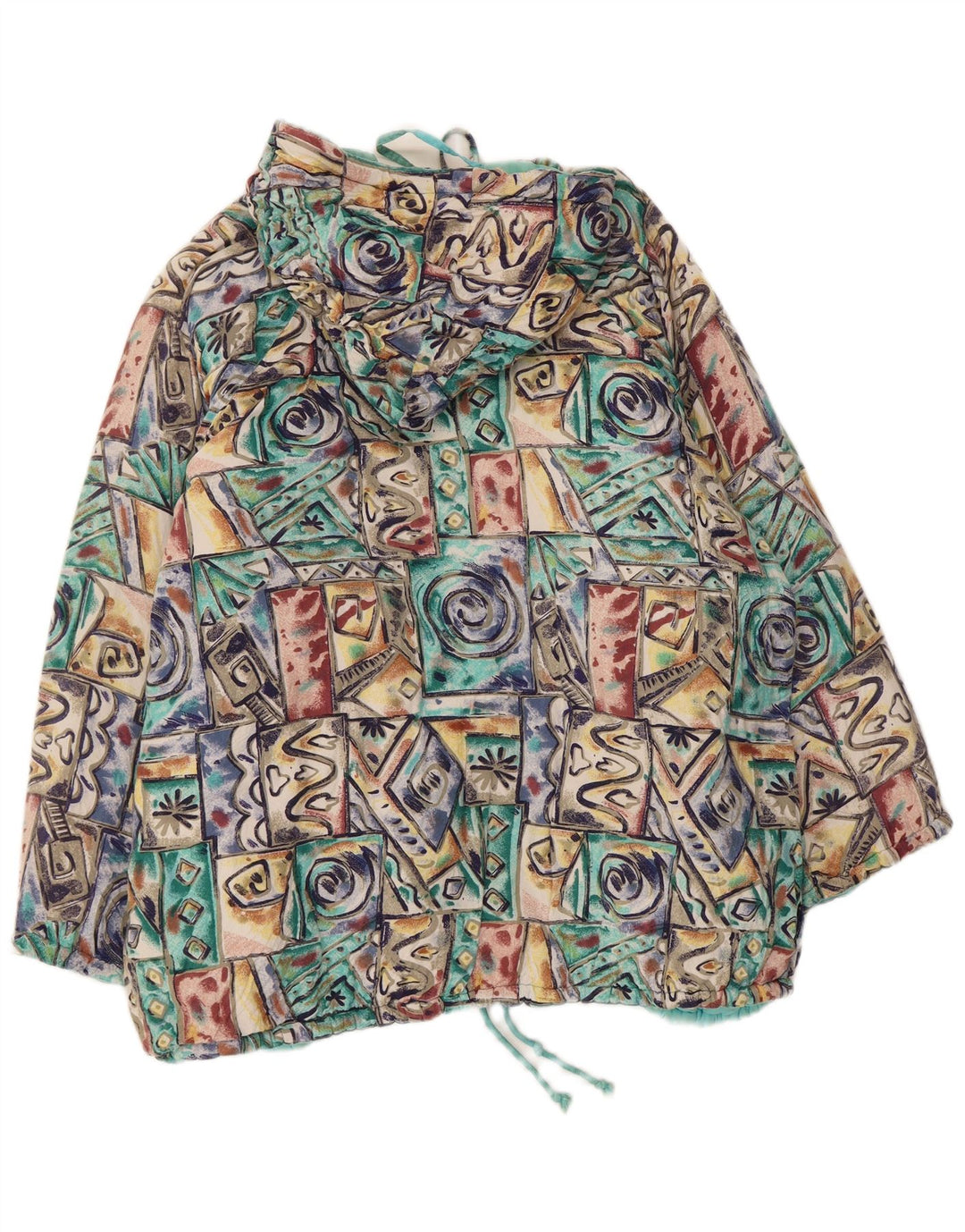 Vintage Womens Hooded Windbreaker Jacket UK 20 2XL Multicoloured Geometric