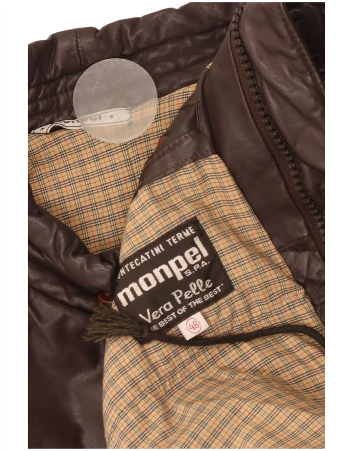 Monpel Mens Leather Jacket IT 48 Medium Brown Leather