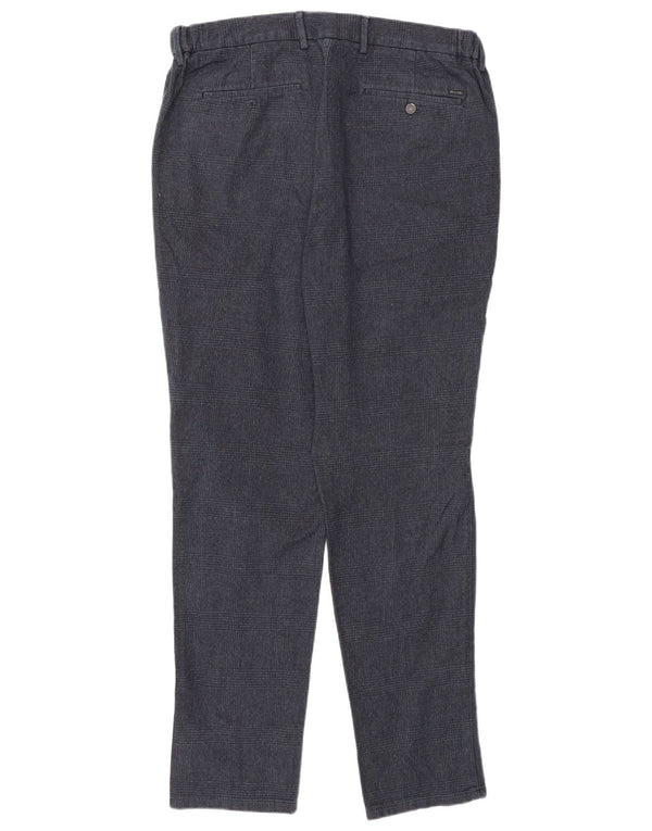 Massimo Dutti Mens Slim Chino Trousers EU 44 Large W34 L31 Navy Blue Plaid