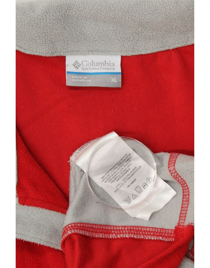 COLUMBIA Mens Zip Neck Fleece Jumper XL Red Colourblock Polyester
