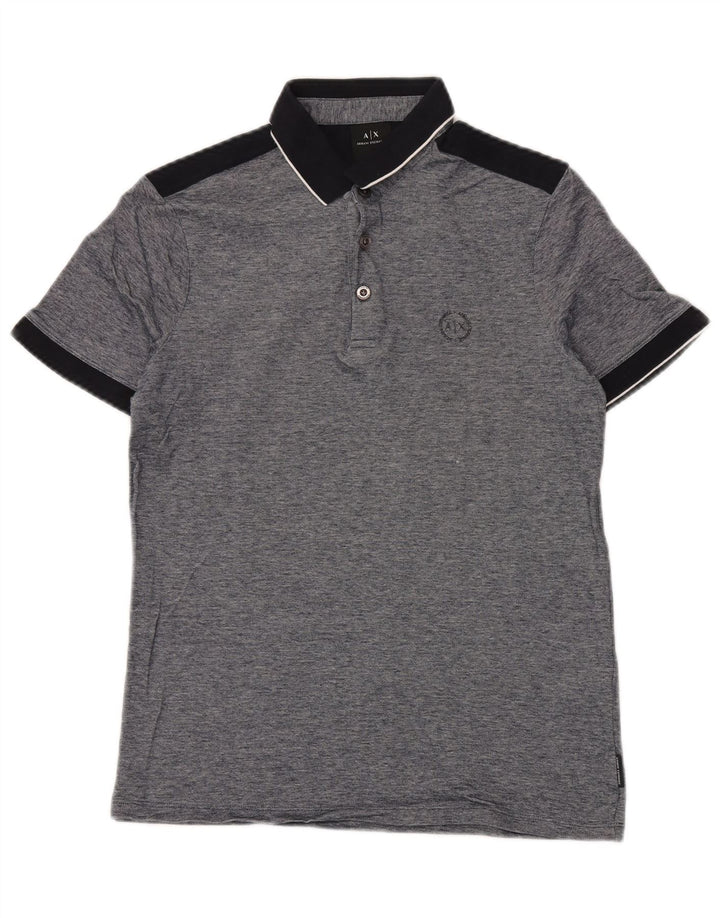 ARMANI EXCHANGE Mens Polo Shirt Small Grey Colourblock Cotton