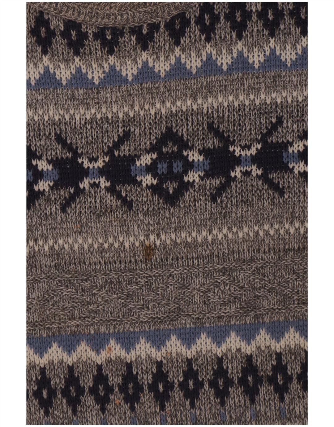 Vintage Mens Crew Neck Jumper Sweater Large Grey Fair Isle