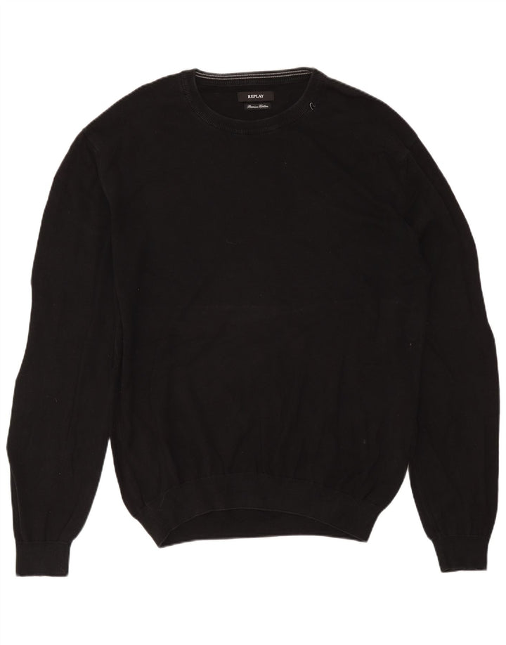 Replay Mens Crew Neck Jumper Sweater 2XL Black Cotton