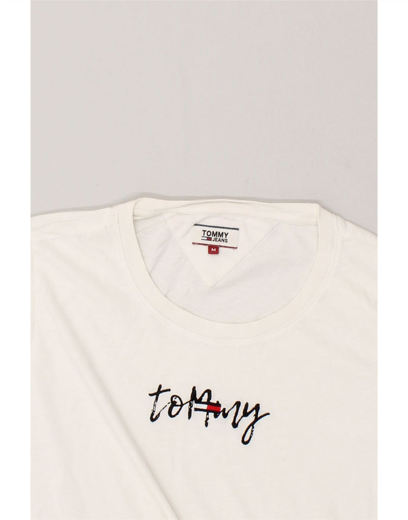 TOMMY HILFIGER Mens Graphic T-Shirt Top Medium White Cotton | Vintage Tommy Hilfiger | Thrift | Second-Hand Tommy Hilfiger | Used Clothing | Messina Hembry 