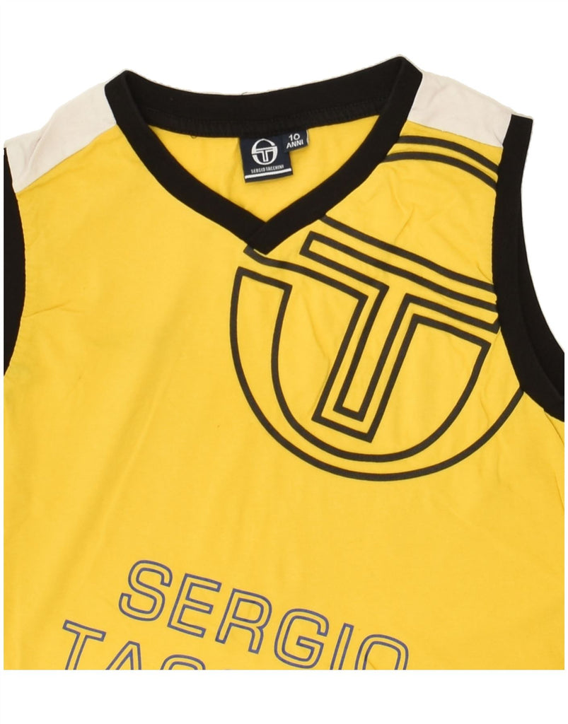 SERGIO TACCHINI Boys Graphic Vest Top 9-10 Years Yellow Colourblock Cotton | Vintage Sergio Tacchini | Thrift | Second-Hand Sergio Tacchini | Used Clothing | Messina Hembry 