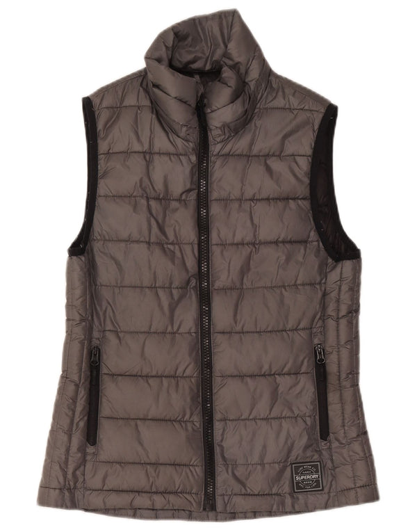 Superdry Womens Padded Gilet UK 10 Small Grey Polyester