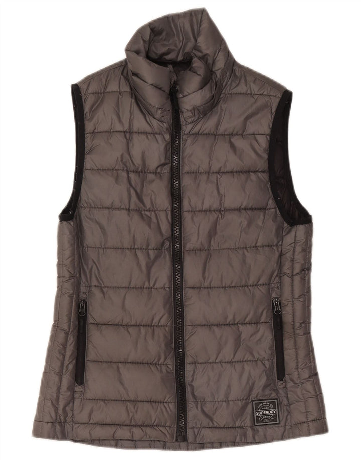 Superdry Womens Padded Gilet UK 10 Small Grey Polyester